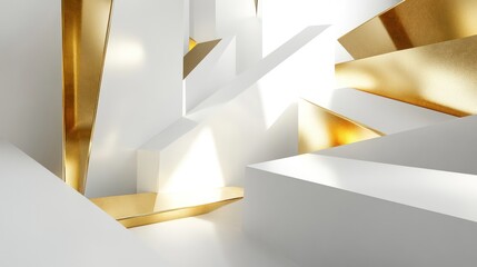 Poster - Abstract Geometric Composition with White and Gold