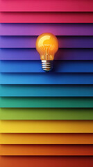 Poster - A light bulb is lit up in a rainbow of colors. The light bulb is the only object in the image, and it is the main focus of the scene