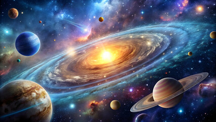 Wall Mural - vibrant colors and celestial bodies create a stunning cosmic tapestry of the solar system. the vast 