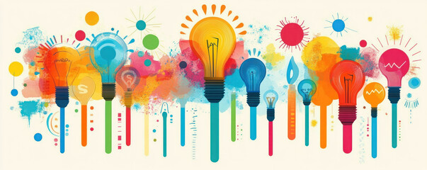 Poster - A colorful image of many light bulbs with the words 