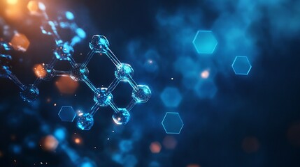 Poster - Molecular structure background. Science template wallpaper or banner with a DNA molecules. Abstract molecule background with hexagons, wave flow, illustration.