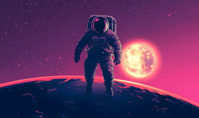 Wall Mural - graphics of space, planets, and astronauts on a white background.