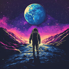 Wall Mural - graphics of space, planets, and astronauts on a white background.