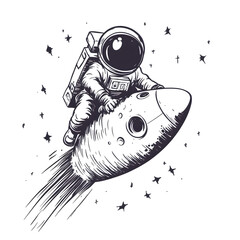 Wall Mural - graphics of space, planets, and astronauts on a white background.