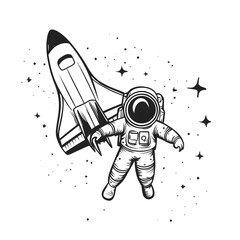 Wall Mural - graphics of space, planets, and astronauts on a white background.