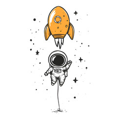 Wall Mural - graphics of space, planets, and astronauts on a white background.