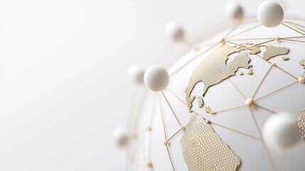 An abstract globe surrounded by interconnected data points and business icons, representing the networking structure of international commerce