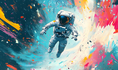 Wall Mural - graphics of space, planets, and astronauts on a white background.