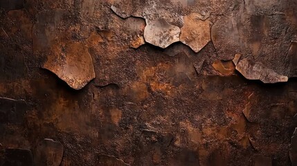 A textured surface with peeling layers, showcasing a blend of rust and earthy tones.