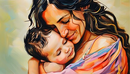 Sticker - Tender Embrace of Motherhood: Celebrating the Deep Bond Between Mother and Child