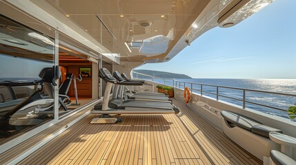 Wall Mural - Luxury Yacht Deck with Treadmills and Ocean View