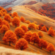 © Renata - Golden orange trees dot the rolling hills with soft autumn light, creating a harmonious and picturesque landscape that captures the serene and profound beauty of the fall season.