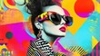© Nathan - Stylish young woman wearing trendy sunglasses, vibrant colors blend around her, capturing the essence of modern fashion and art.