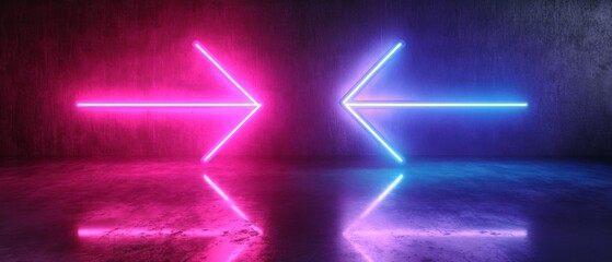 Poster - Futuristic Neon Arrows. Bold Pink and Blue Glow on Dark Gradient