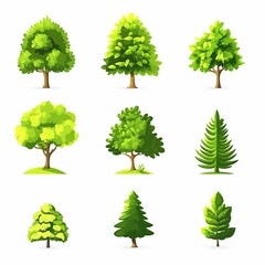 Wall Mural - Set of green trees on white background. Go green.