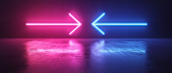 Poster - Futuristic Neon Arrows. Bold Pink and Blue Glow on Dark Gradient