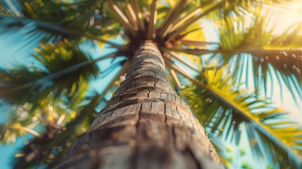 Sticker - Palm Tree Trunk Close Up Tropical Vacation Photography