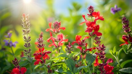 Poster - Vibrant Red Flowers Blooming in Sunlight