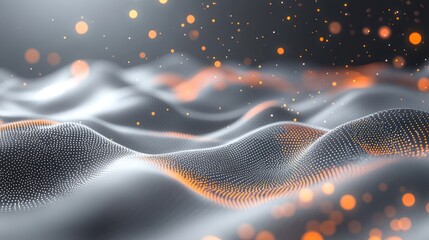 Aufkleber - A captivating abstract wave of light and particles in orange and gray hues, creating a dynamic, ethereal atmosphere.