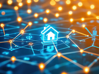Poster - A house is shown in a network of lines and dots. The house is surrounded by a lot of lines and dots, which gives the impression of a complex and interconnected system