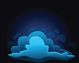 Wall Mural - Cartoon style illustration of blue clouds glowing on dark background