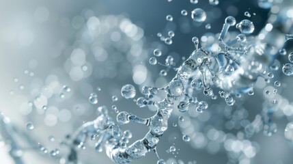 Poster - Cosmetic Essence, Liquid bubble, Molecule inside Liquid Bubble on DNA water splash background