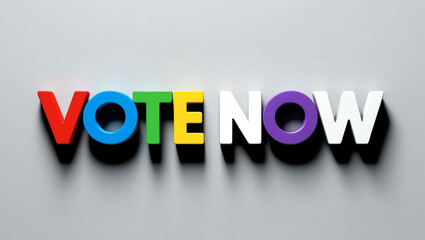 Vote Now word 3d colorful lettering on plain white background