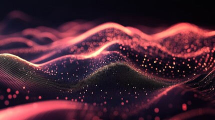 Wall Mural - Abstract waves with glowing particles in a dark background.