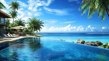 Wall Mural - A beautiful infinity pool overlooking a tropical beach.