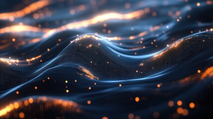 Wall Mural - Abstract waves with glowing particles create a mesmerizing visual effect.