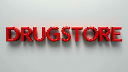 Wall Mural - Drugstore word 3d red lettering on plain white background