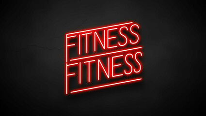 Fitness red neon lettering on plain black dark background