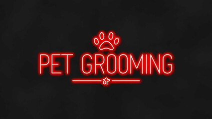 Wall Mural - pet grooming red neon lettering on plain black dark background