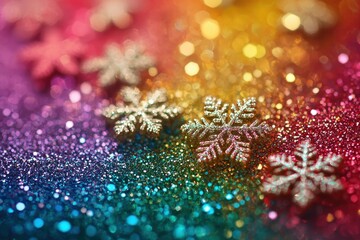 Wall Mural - Glittering snowflakes and sparkling bokeh lights, holiday winter background