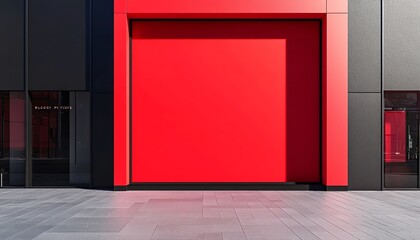 Wall Mural - Red Wall with Black Frame and Glass Windows on a Store Front