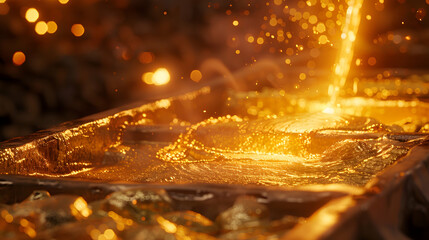 Poster - Molten gold being poured into molds, glow of the furnace lighting the scene