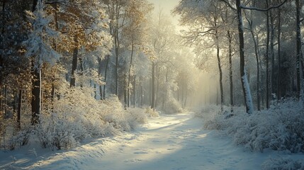 Canvas Print - The deep silence of a winter forest, where snow blankets the ground and frost clings to the branches, offers a tranquil and mystical setting, perfect for nature lovers. 4K hyperrealistic.