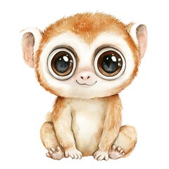 Canvas Print - Cute Watercolor Illustration of a Sitting Monkey with Big Eyes.