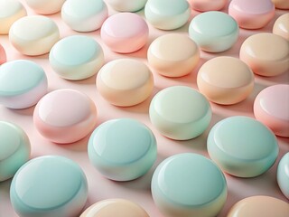 A calm, minimalist background featuring a repeating sequence of soft, rounded shapes in soothing pastel hues, creating