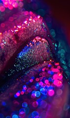 Poster - Close up of a textured surface with vibrant colors and glitter. AI.