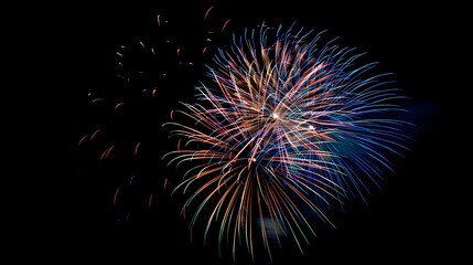 fireworks display: colorful fireworks exploding in the night sky, creating beautiful patterns.