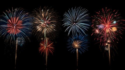 fireworks display: colorful fireworks exploding in the night sky, creating beautiful patterns.