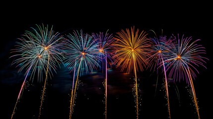 fireworks display: colorful fireworks exploding in the night sky, creating beautiful patterns.