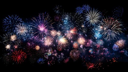 fireworks display: colorful fireworks exploding in the night sky, creating beautiful patterns.