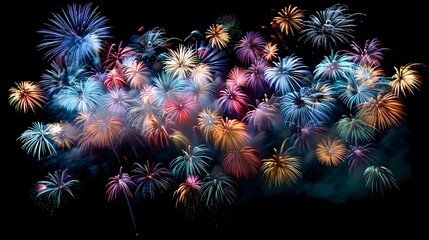 fireworks display: colorful fireworks exploding in the night sky, creating beautiful patterns.