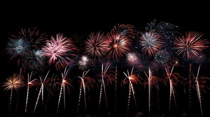 fireworks display: colorful fireworks exploding in the night sky, creating beautiful patterns.