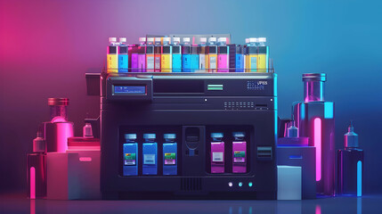 Poster - Printer Ink jet tank. Computer and Color concept. Technology accessories and Equipment theme. Office and Workplace theme.