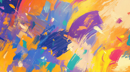 Poster - A vivid abstract painting featuring bold strokes in colors of orange, purple, and blue, blending together to create a dynamic and energetic composition, ideal for modern art enthusiasts.