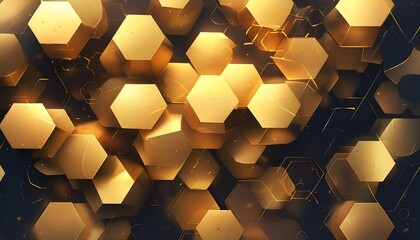 Elegant 3D Gold Hexagonal Geometric Abstract Background Design