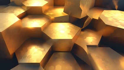 Wall Mural - Abstract three-dimensional gold geometric hexagon pattern in a striking digital illustration